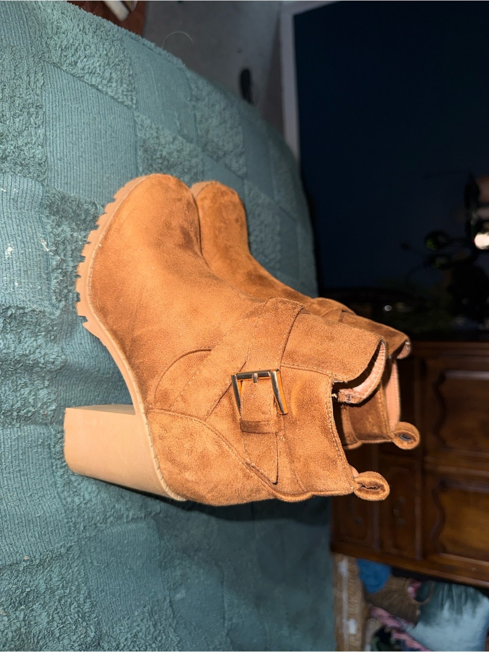 Charlotte Russe Cognac Suede Block Heel Ankle Boots